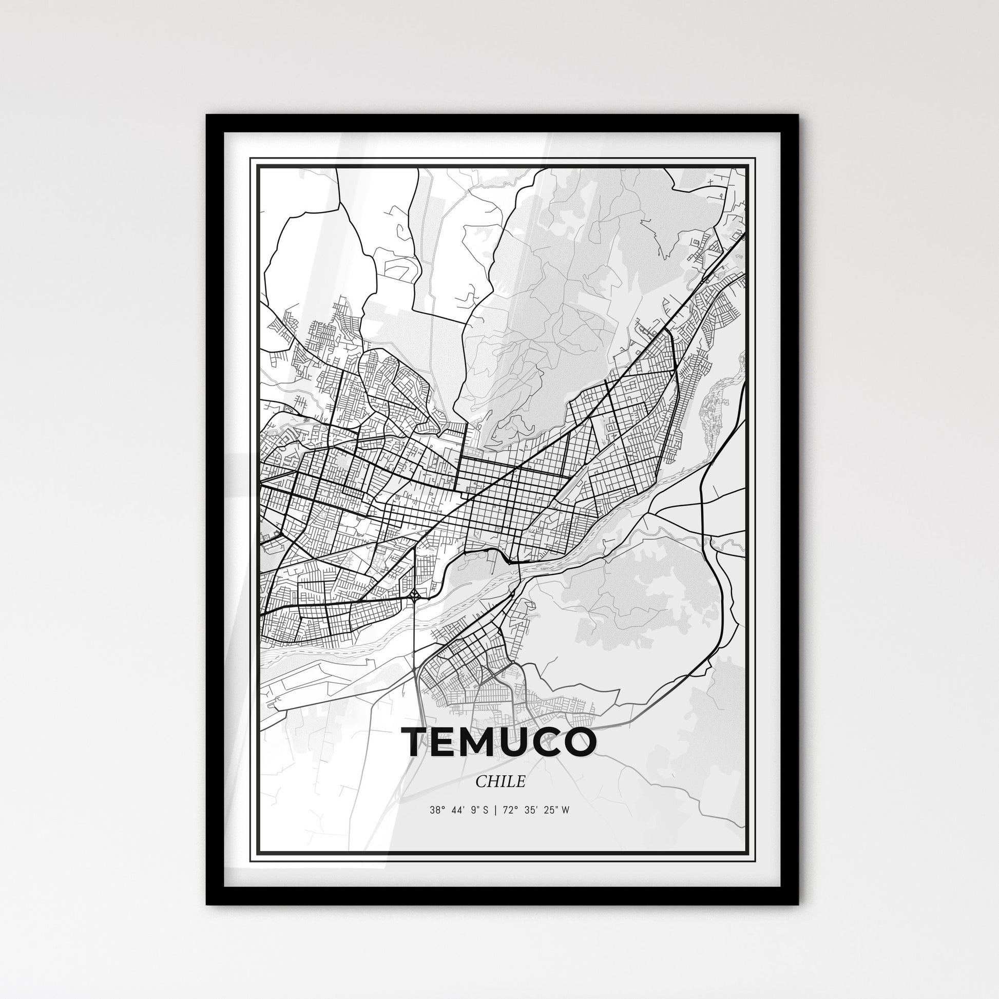 Temuco Chile - Scandinavian Style City Map for Modern Home Decor