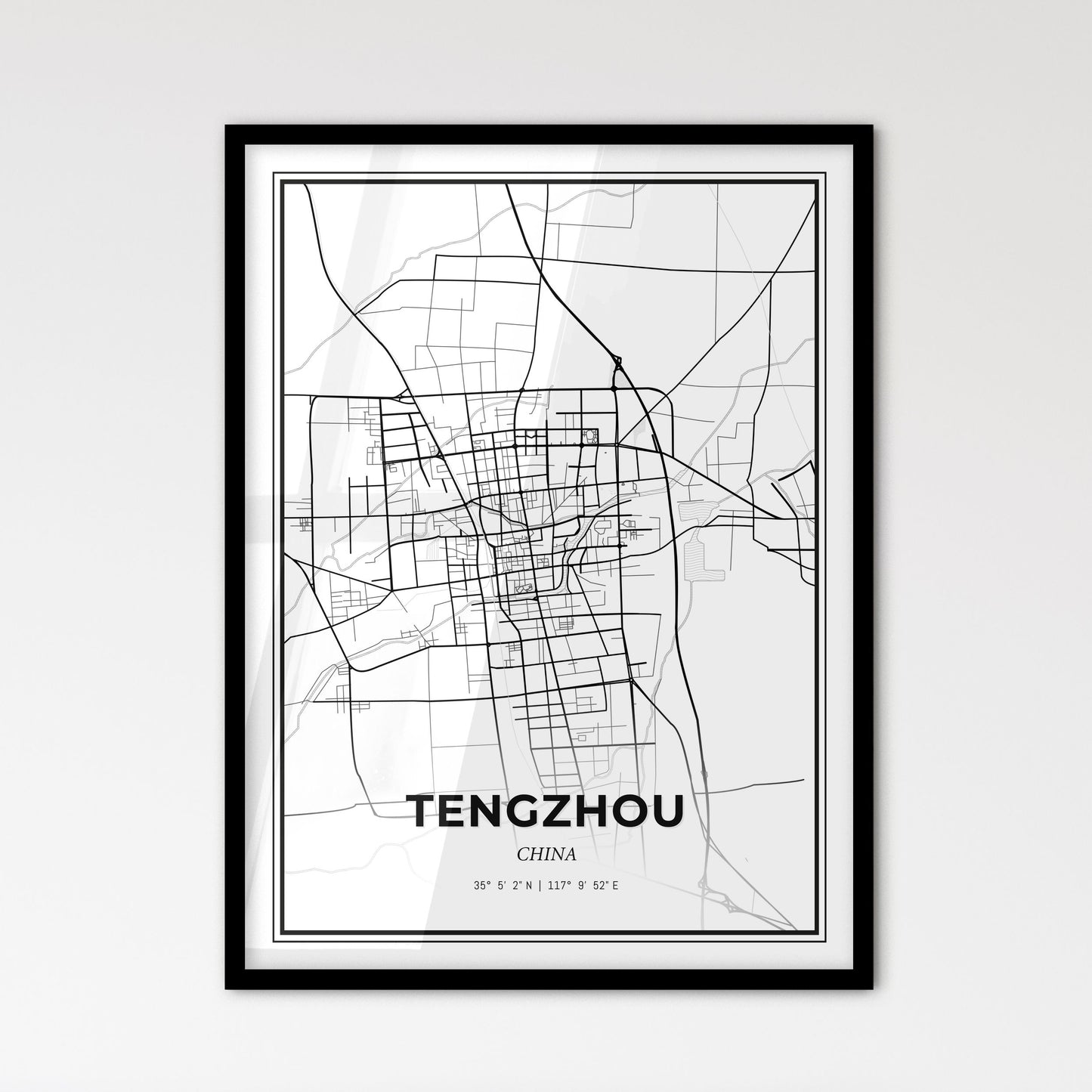 Tengzhou China - Scandinavian Style City Map for Modern Home Decor