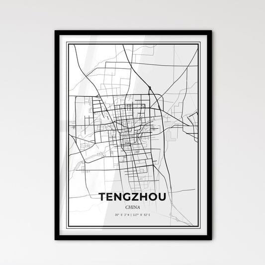 Tengzhou China - Scandinavian Style City Map for Modern Home Decor