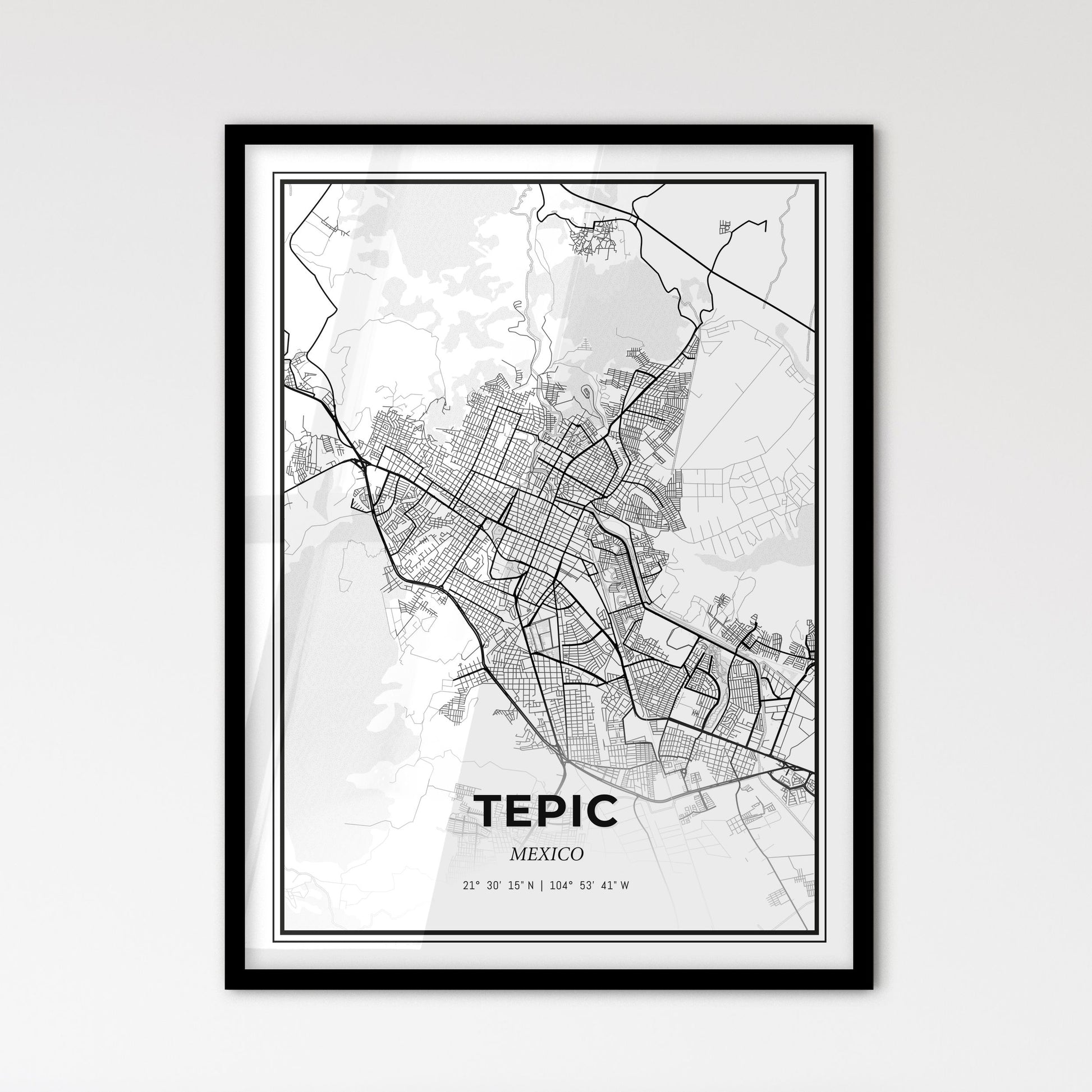 Tepic Mexico - Scandinavian Style City Map for Modern Home Decor