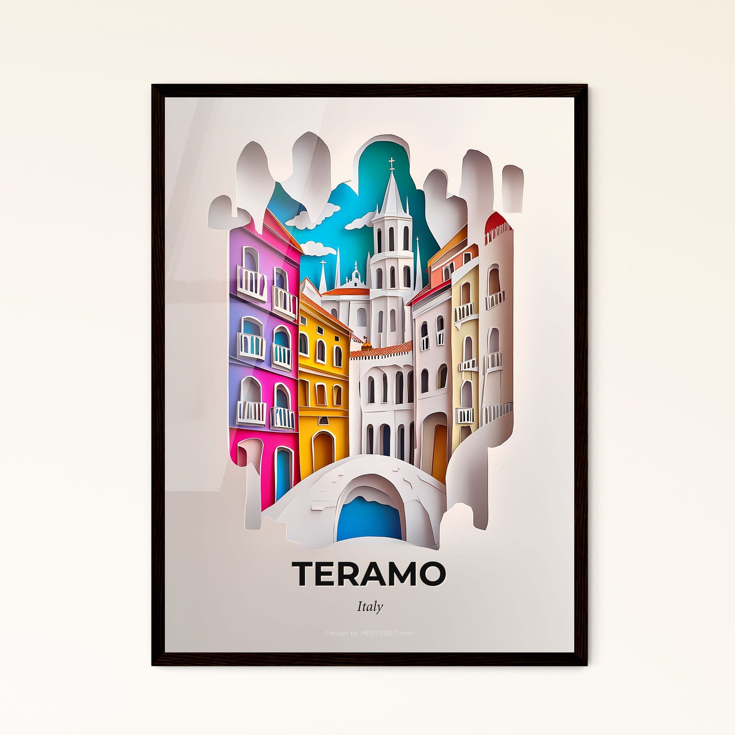 Vivid Teramo, Italy - a paper cut of a city with a bridge