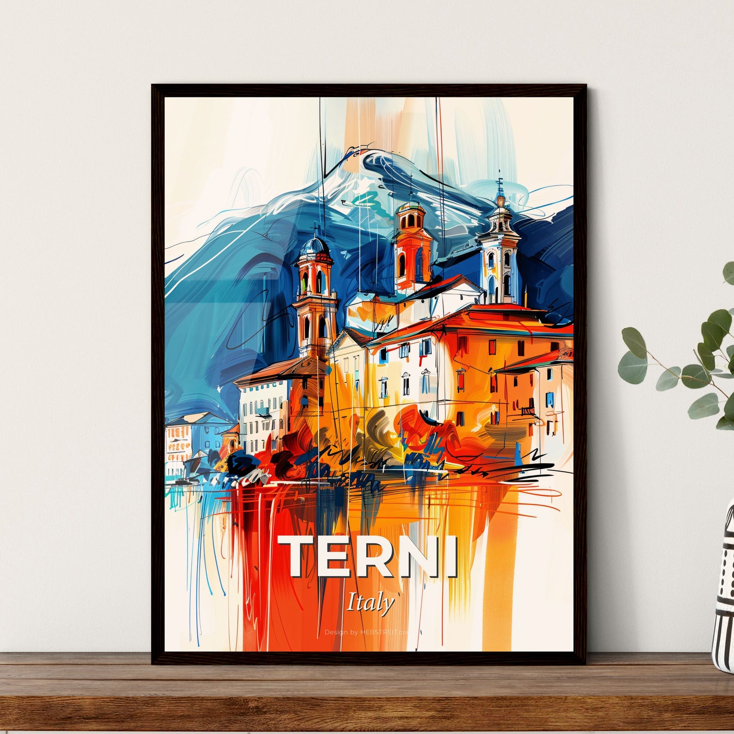 Vibrant Terni, Italy - A Painting Of A Building With A Mountain In The Background