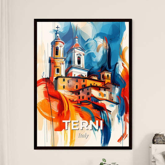 Vibrant Terni, Italy - A Painting Of A Building With Towers And A Blue And Orange Background