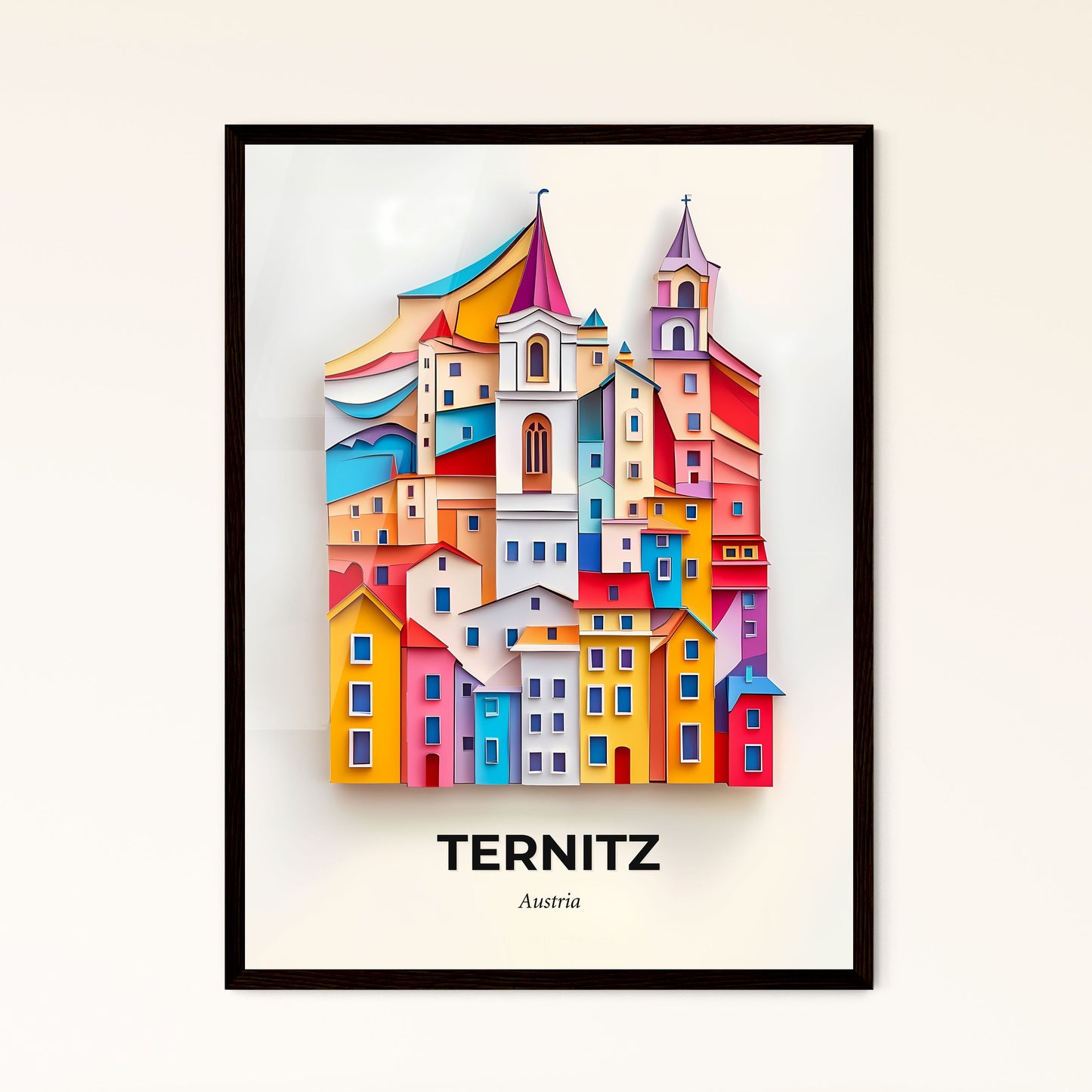 Vivid Ternitz, Austria - a colorful city with a clock tower on top of it