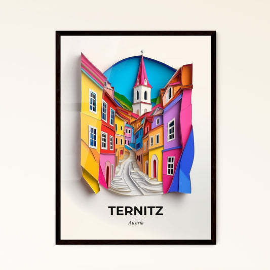 Vivid Ternitz, Austria - a paper cut of a colorful city with a church