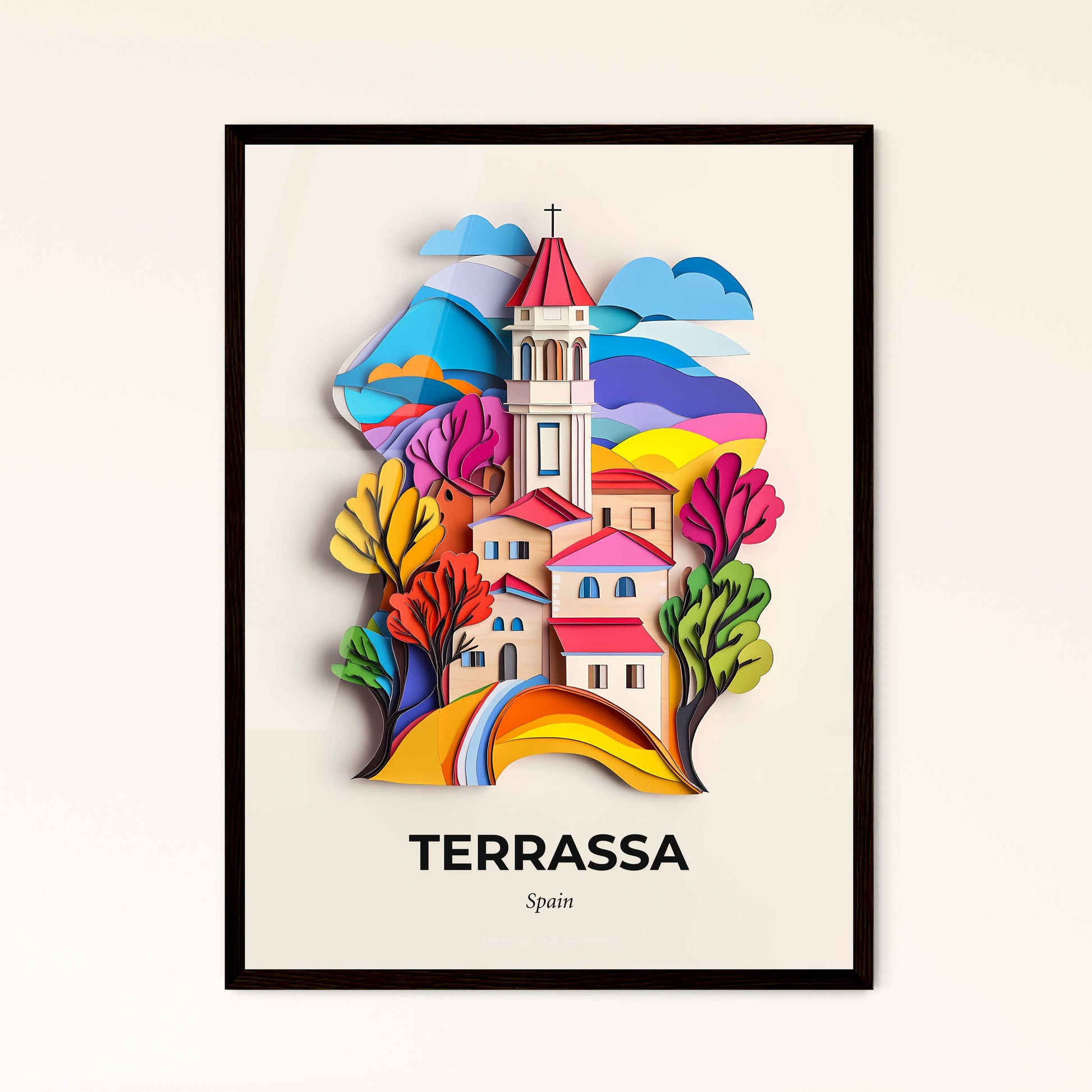 Vivid Terrassa, Spain - a paper cut of a church with a steeple