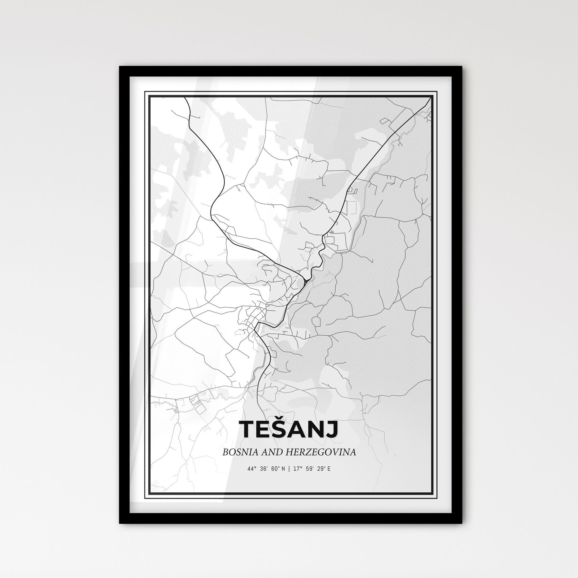 Tešanj Bosnia and Herzegovina - Scandinavian Style City Map for Modern Home Decor