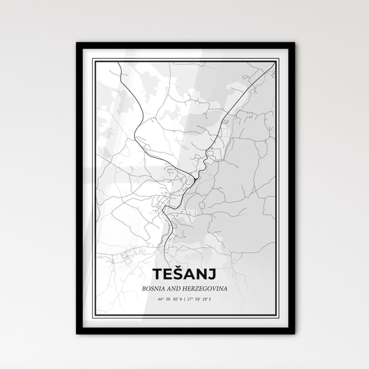 Tešanj Bosnia and Herzegovina - Scandinavian Style City Map for Modern Home Decor