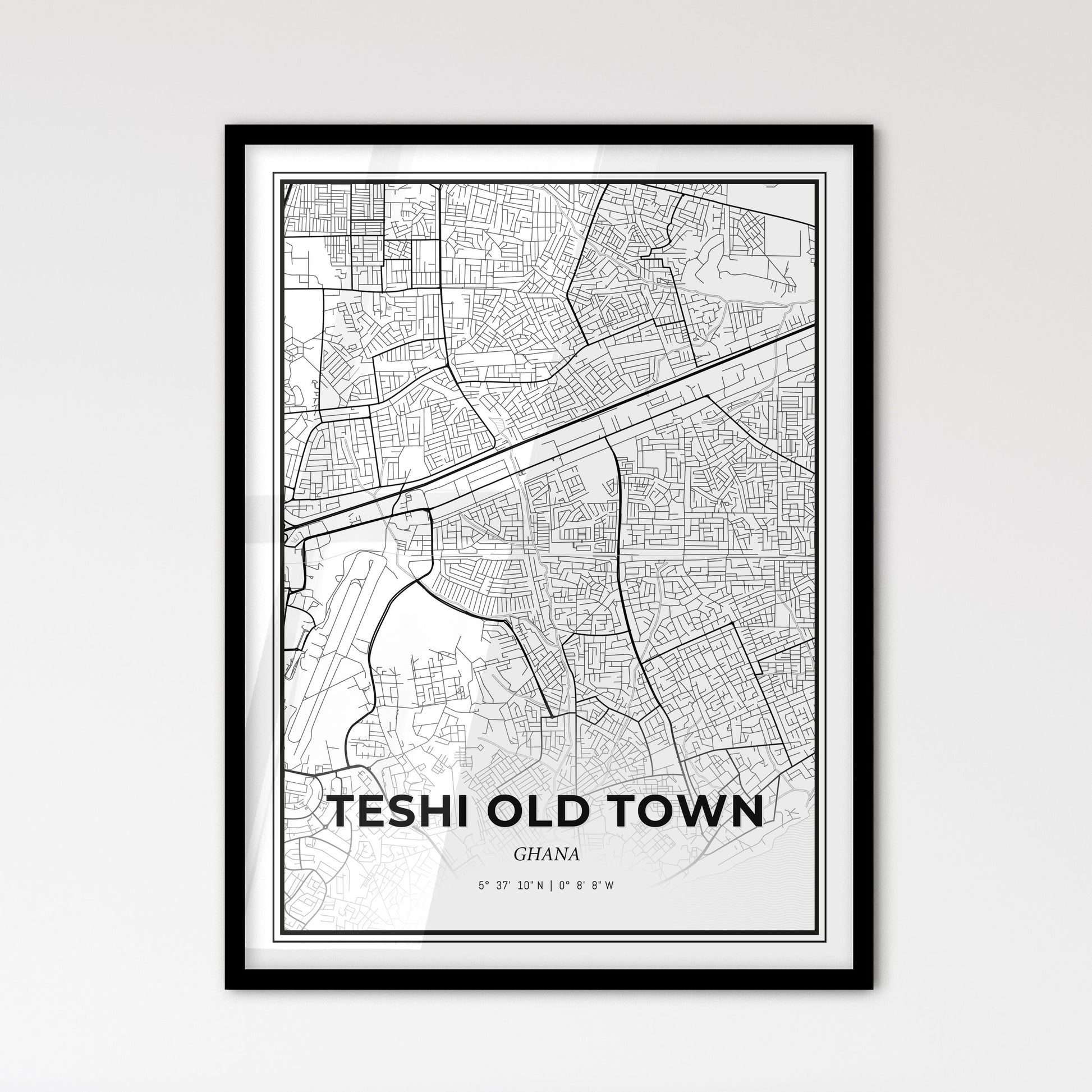 Teshi Old Town Ghana - Scandinavian Style City Map for Modern Home Decor