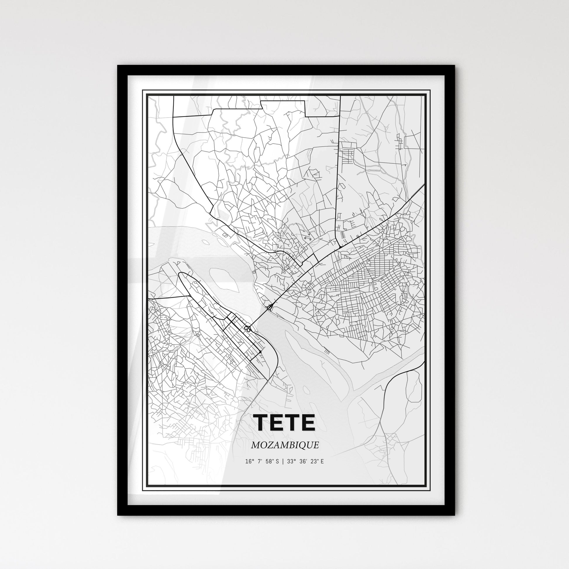 Tete Mozambique - Scandinavian Style City Map for Modern Home Decor