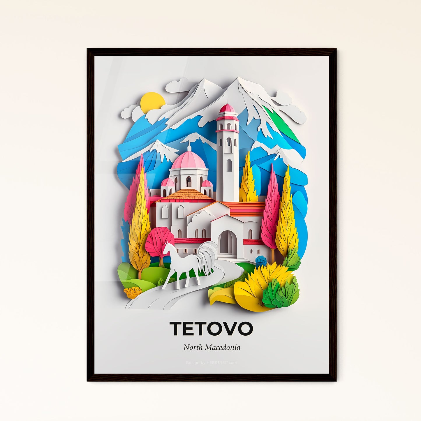 Vivid Tetovo, North Macedonia - a paper cut of a church and a horse