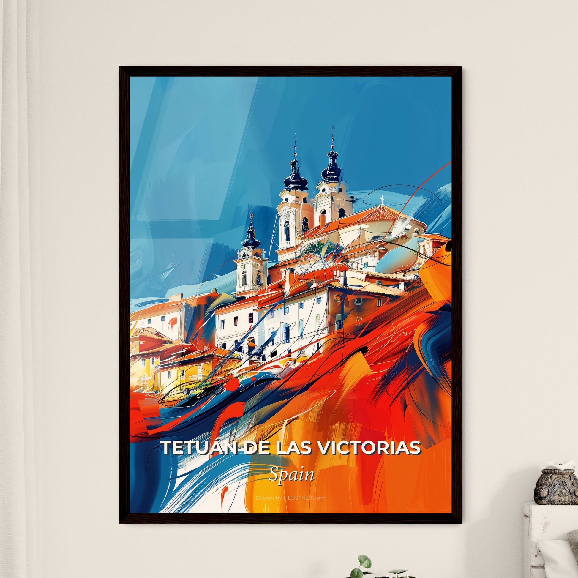 Vibrant Tetuán De Las Victorias, Spain - A Painting Of A Building With A Colorful Background