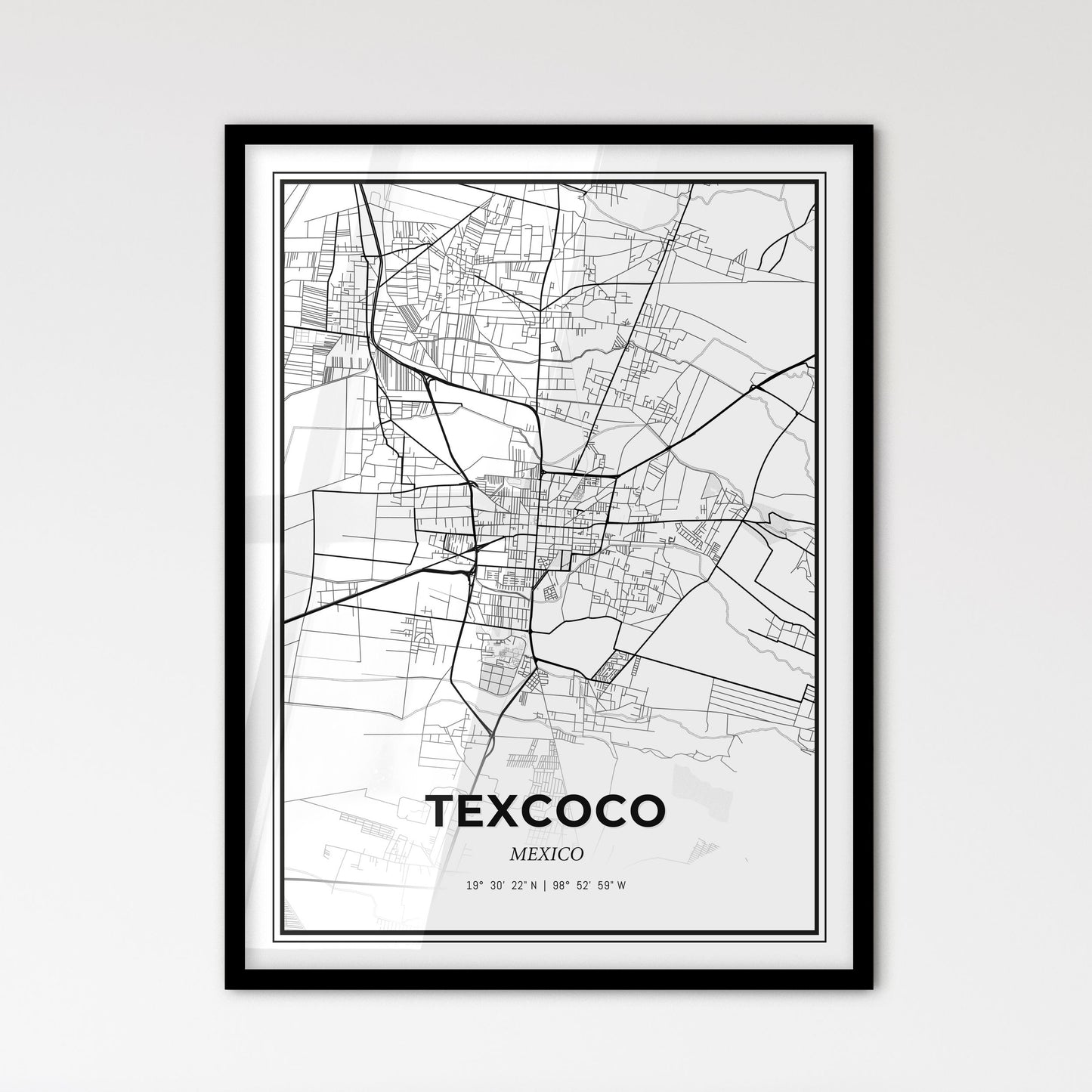 Texcoco Mexico - Scandinavian Style City Map for Modern Home Decor