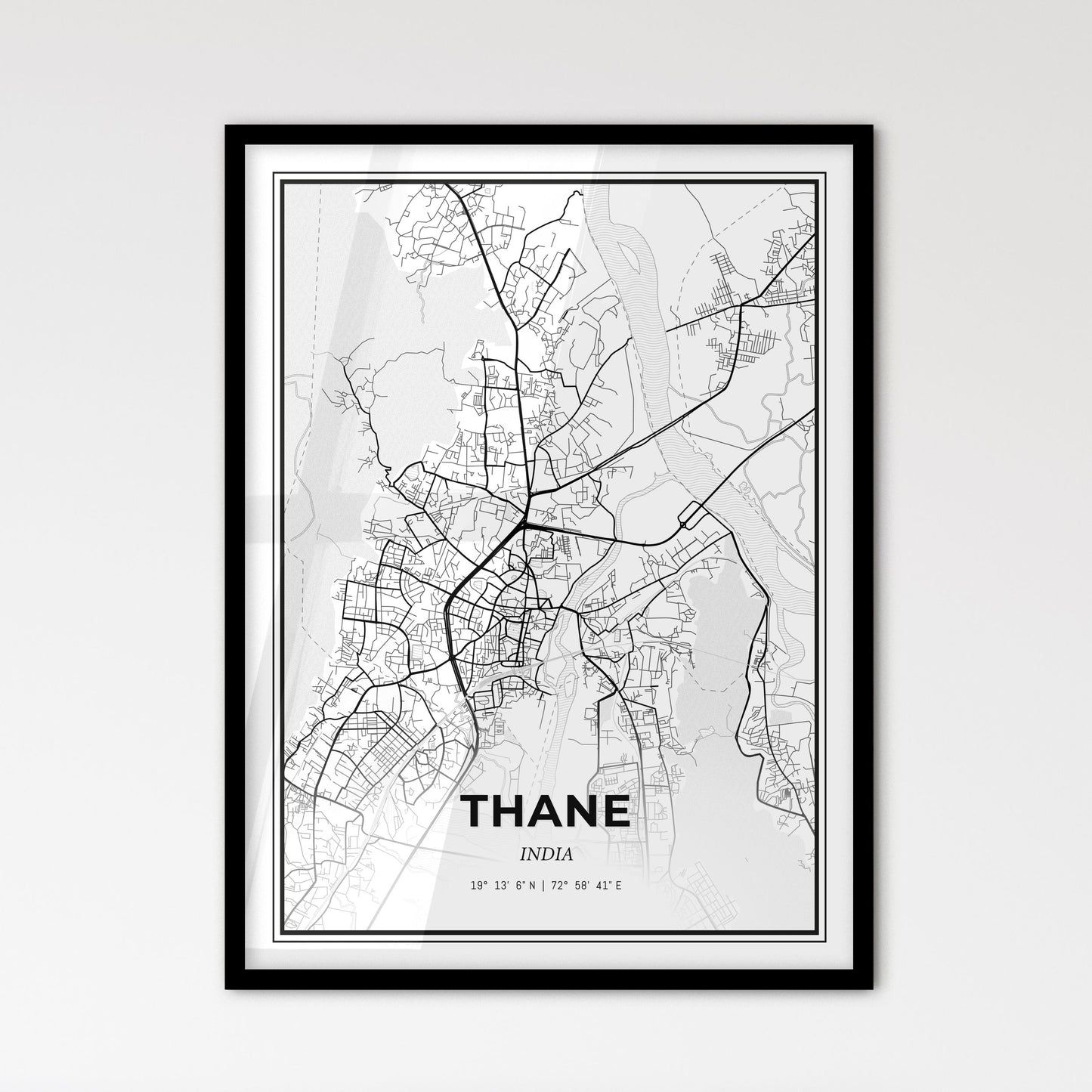 Thane India - Scandinavian Style City Map for Modern Home Decor