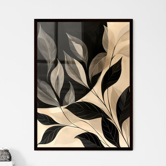 Black and white leaves abstract art painting - Framed Art Print