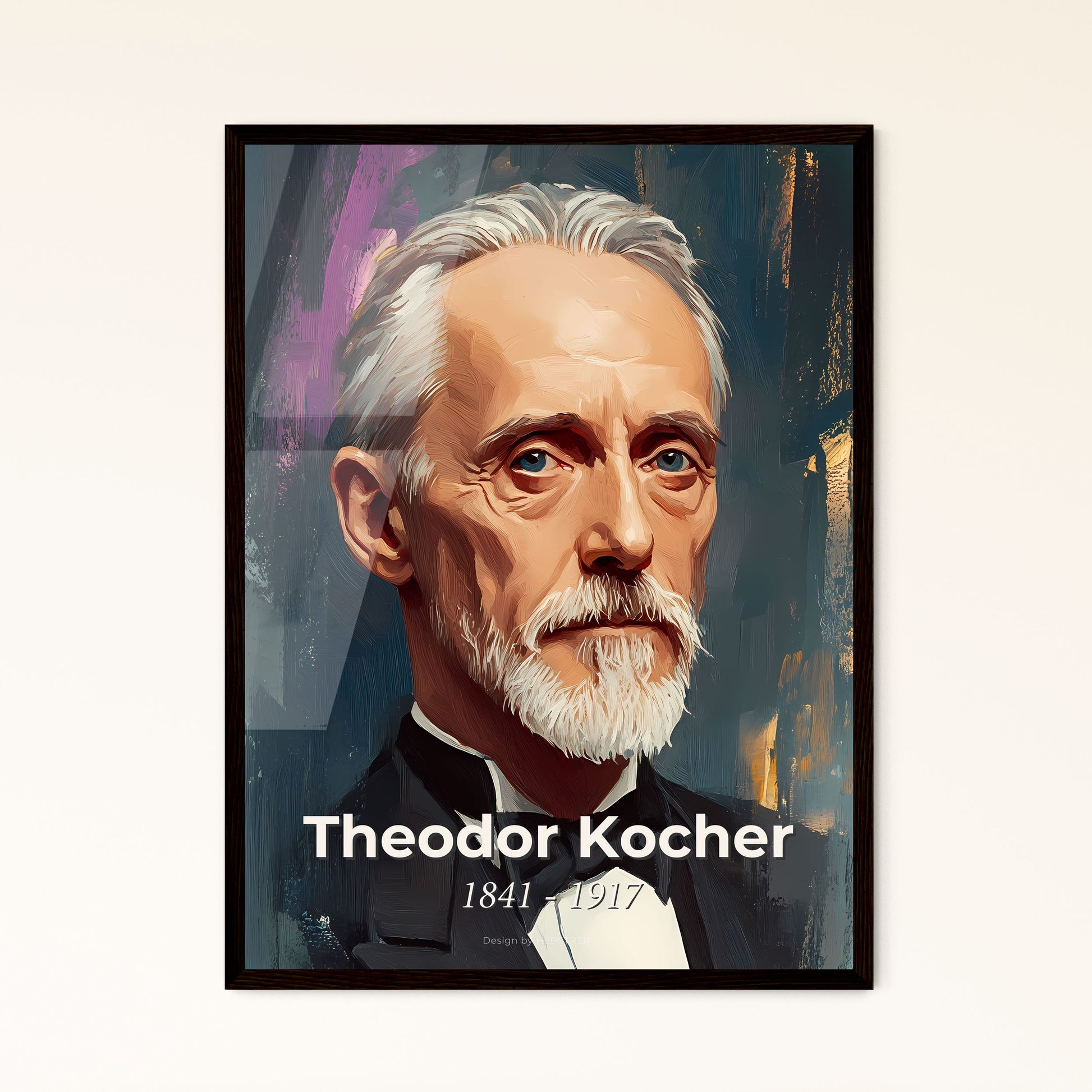 Portrait of Theodor Kocher, 1841 - 1917. Impressionistic painting of a man in a suit.