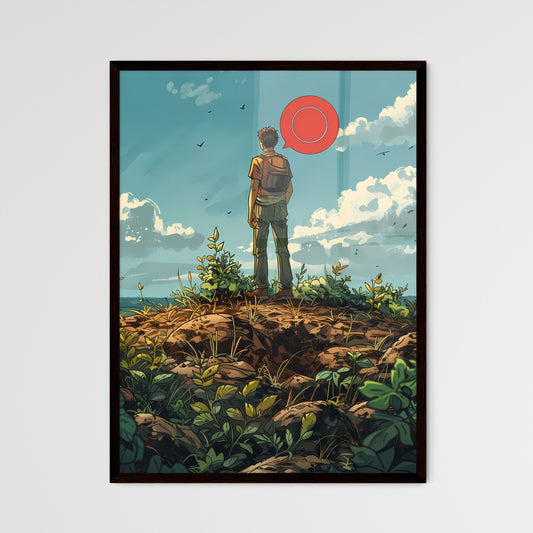Passive Income: A Scenic Pathway to Financial Freedom - Man on a Hill, Red Circle, Vibrant Painting, Art Default Title
