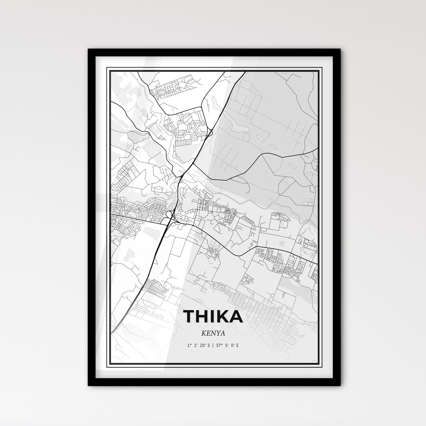 Thika Kenya - Scandinavian Style City Map for Modern Home Decor