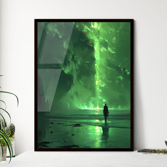 Fantasy Landscape: Vibrant silhouette in green Savannah, painting art, green lights, horizon to infinity Default Title