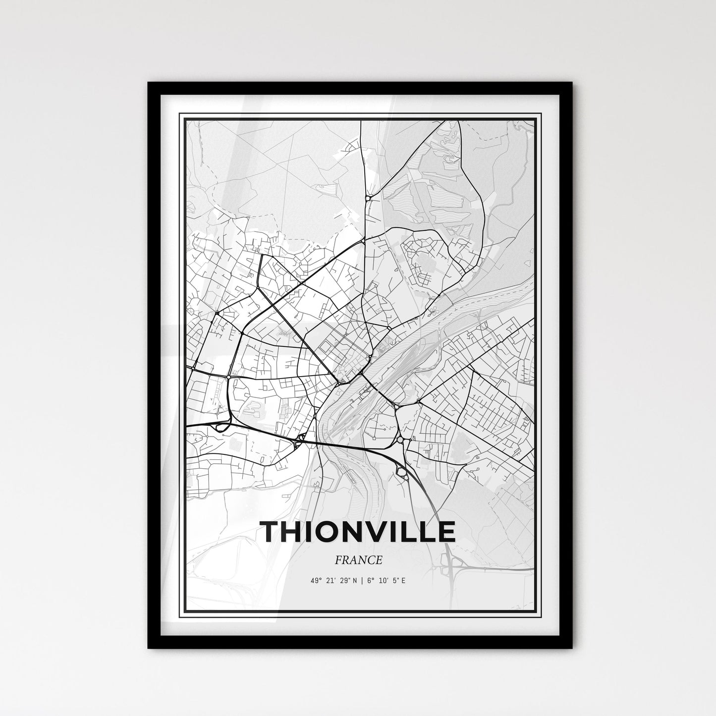 Thionville France - Scandinavian Style City Map for Modern Home Decor