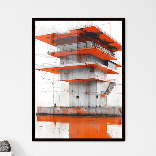 Architectural Precision and Modern Sleekness: A Color Splash Painting with Nautical Detail and Multiple Exposures Featuring an Orange Building Framed Art