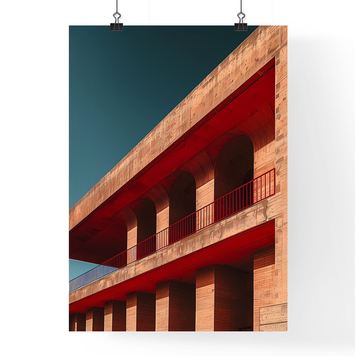 Pantone Color Architecture Art-Photo: Focus on Rooftop, Minimal Building with Balcony Default Title