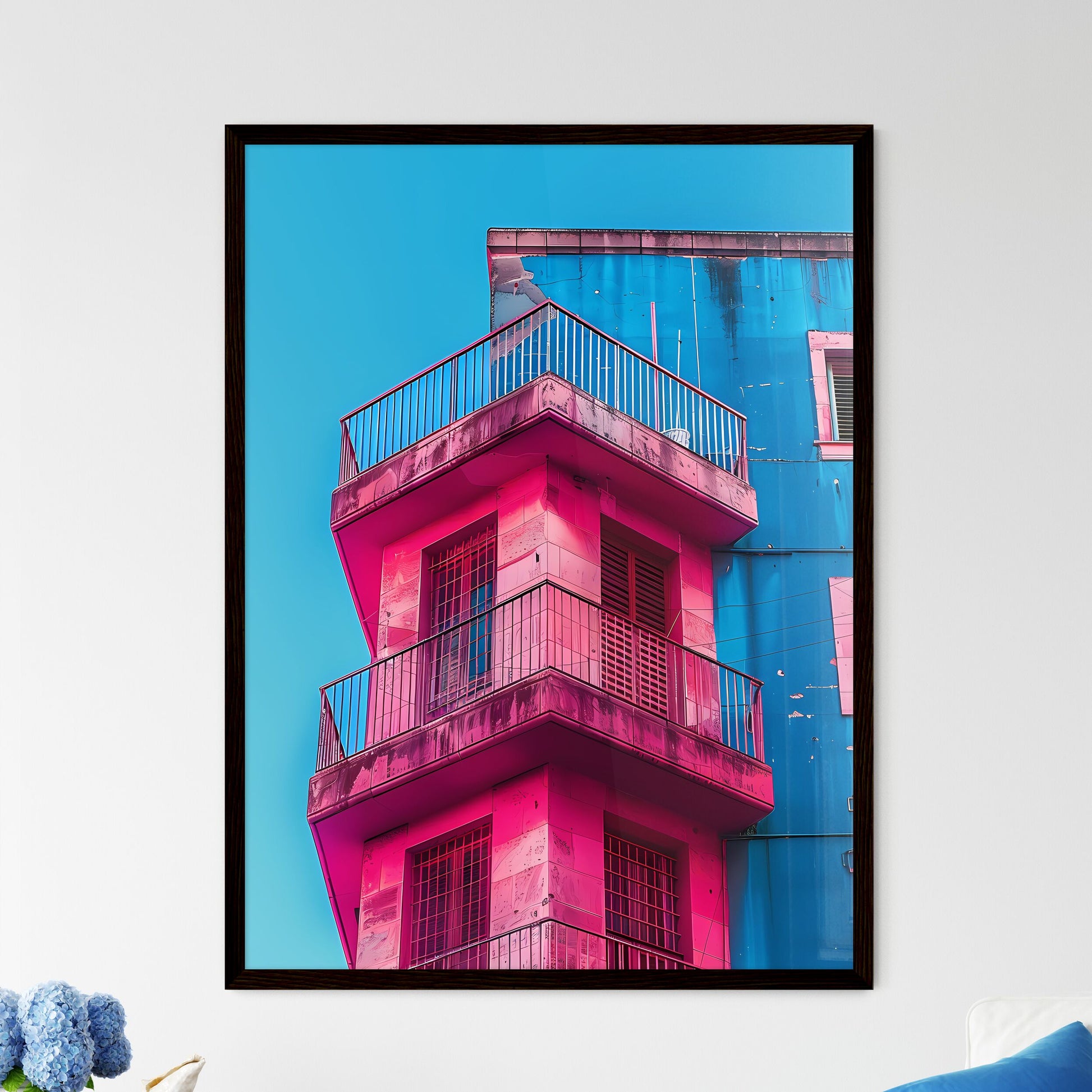 Minimalist architectural art photography featuring a blue building with bold pink paint accents, showcasing the architectural and artistic elements Default Title