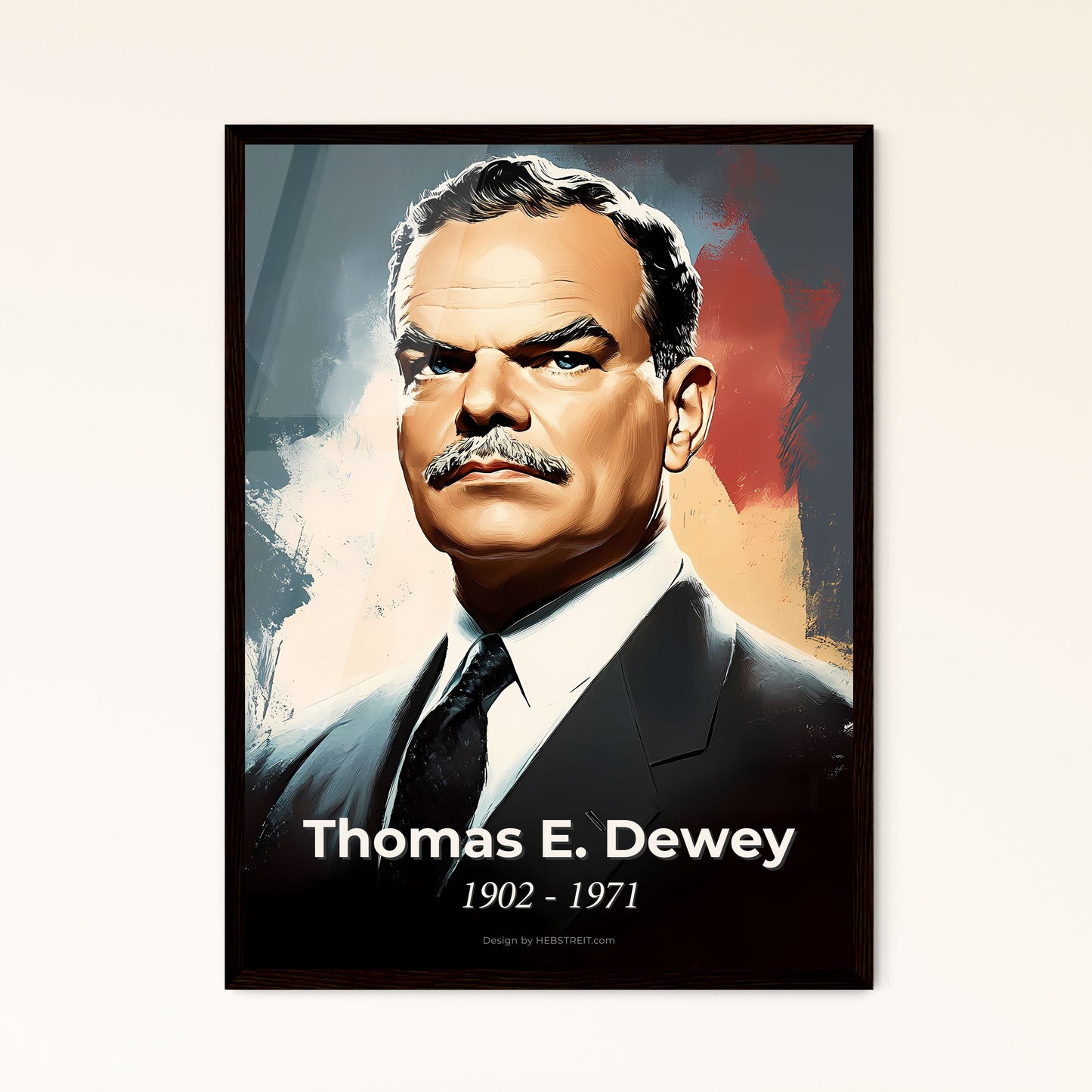 Portrait of Thomas E. Dewey, 1902 - 1971. Impressionistic painting of a man in a suit and tie.