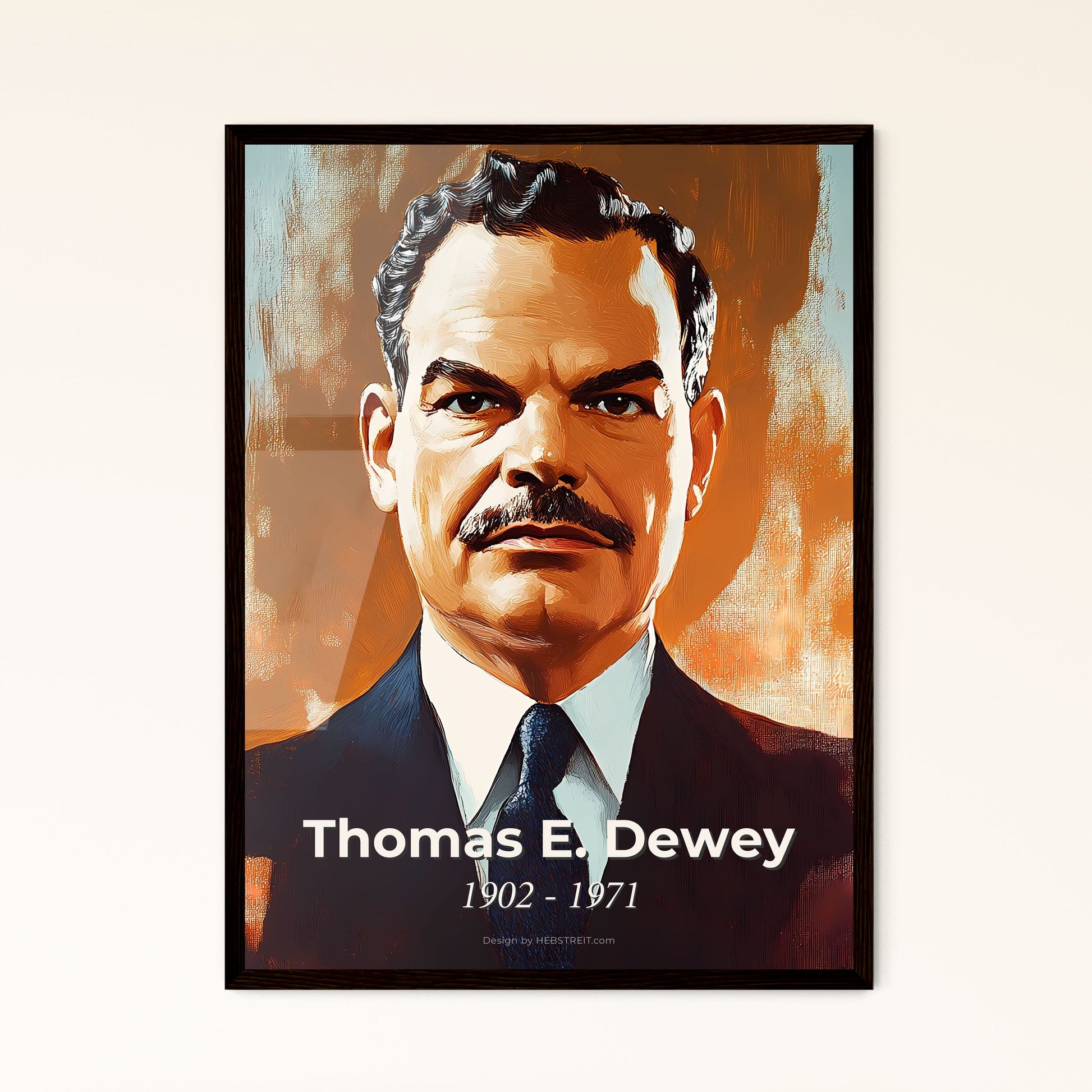 Portrait of Thomas E. Dewey, 1902 - 1971. Impressionistic painting of a man in a suit.