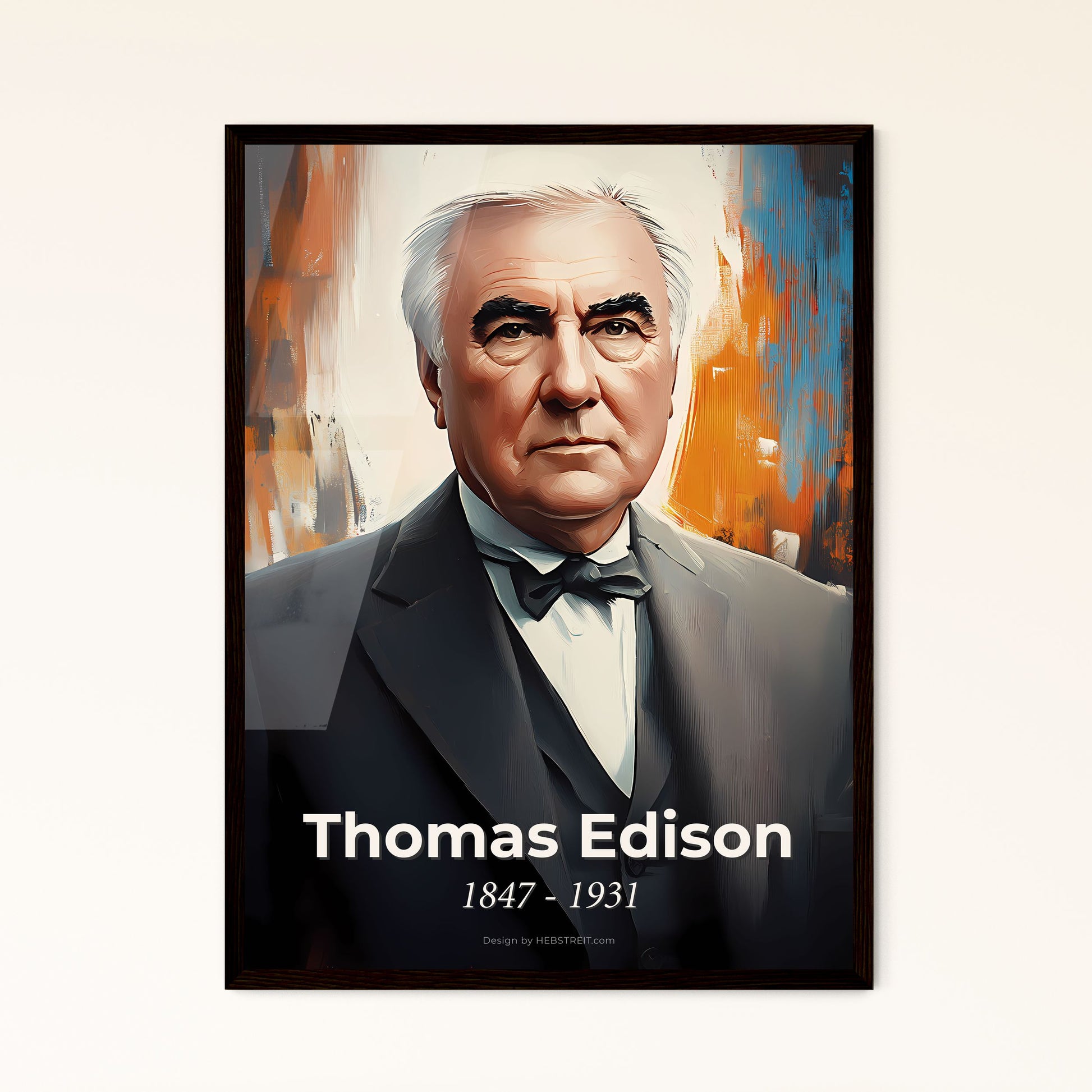 Portrait of Thomas Edison, 1847 - 1931. Impressionistic painting of a man in a suit.