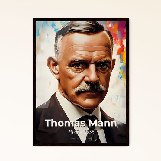 Portrait of Thomas Mann, 1875 - 1955. Impressionistic painting of a man with a mustache wearing a suit and tie.