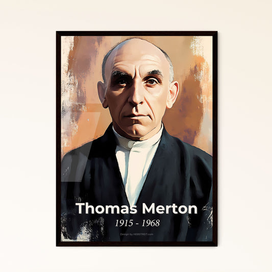 Portrait of Thomas Merton, 1915 - 1968. Impressionistic painting of a man in a robe.