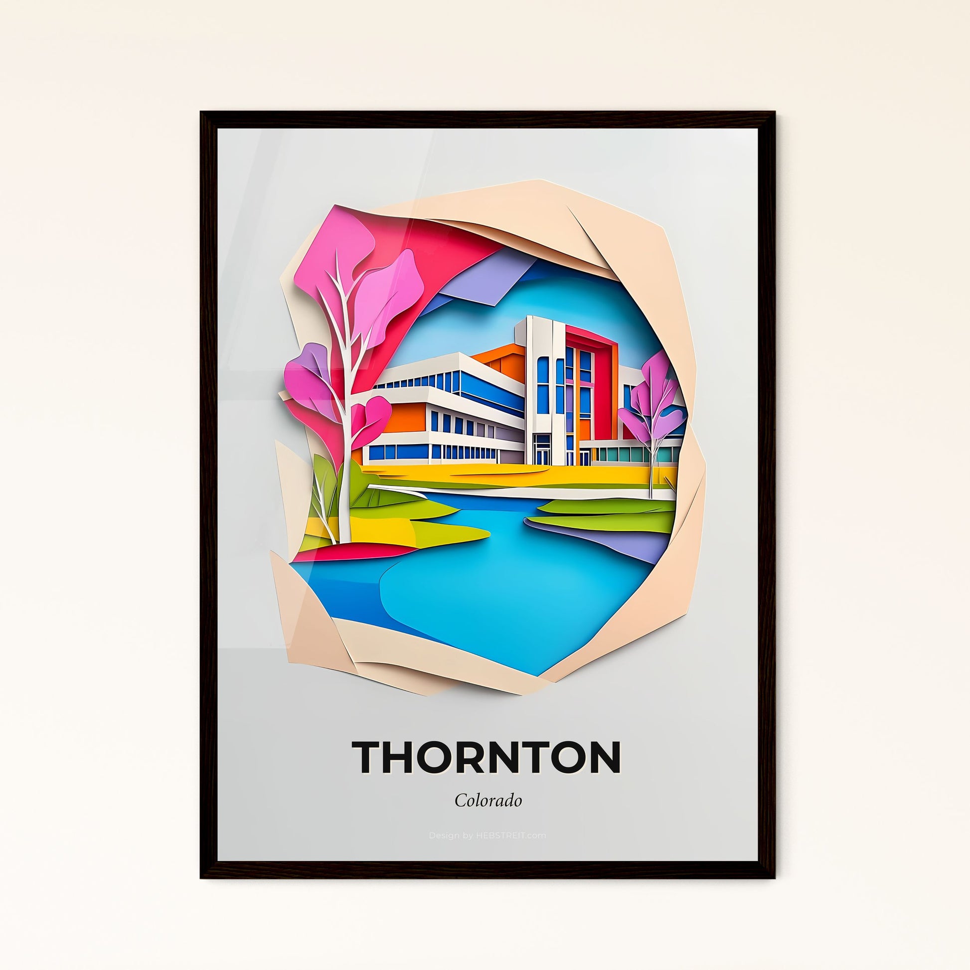 Vivid Thornton, Colorado - a paper cut of a building and a river