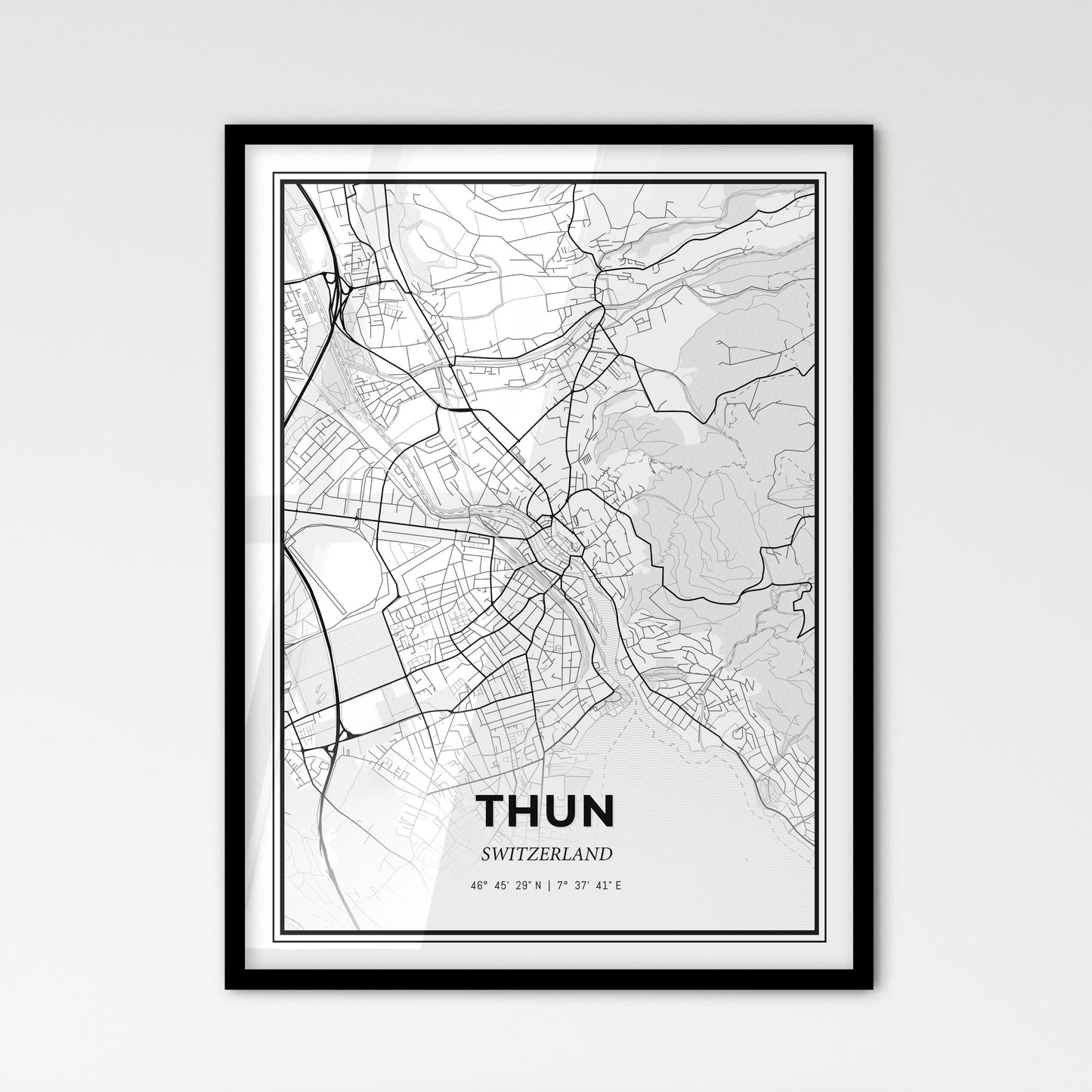 Thun Switzerland - Scandinavian Style City Map for Modern Home Decor