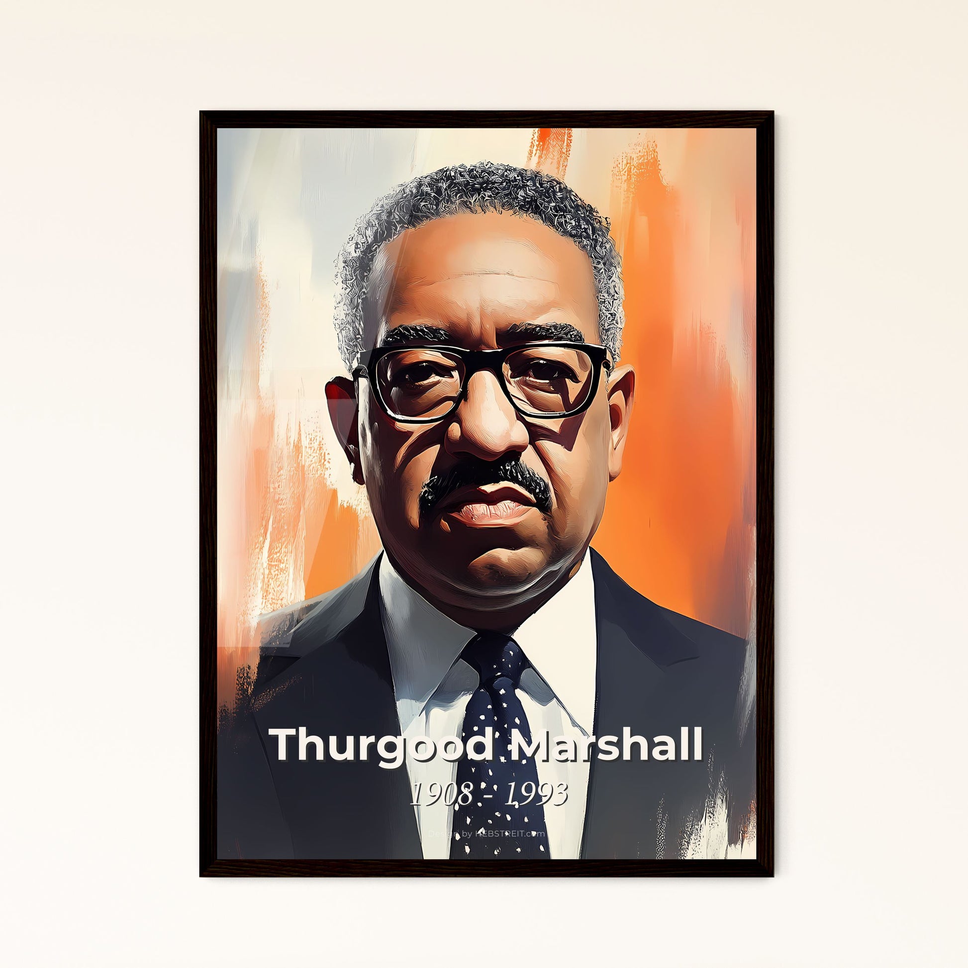 Portrait of Thurgood Marshall, 1908 - 1993. Impressionistic painting of a man in a suit and tie.