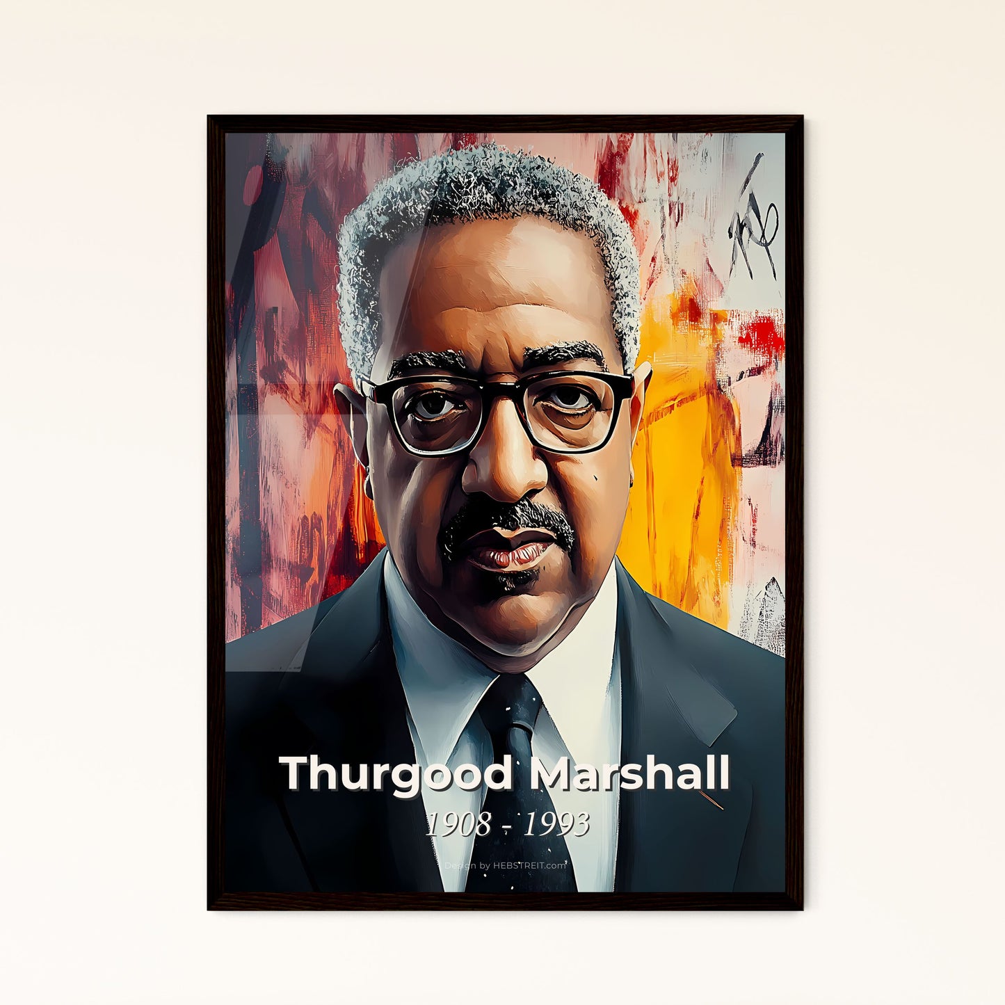 Portrait of Thurgood Marshall, 1908 - 1993. Impressionistic painting of a man in a suit and tie.