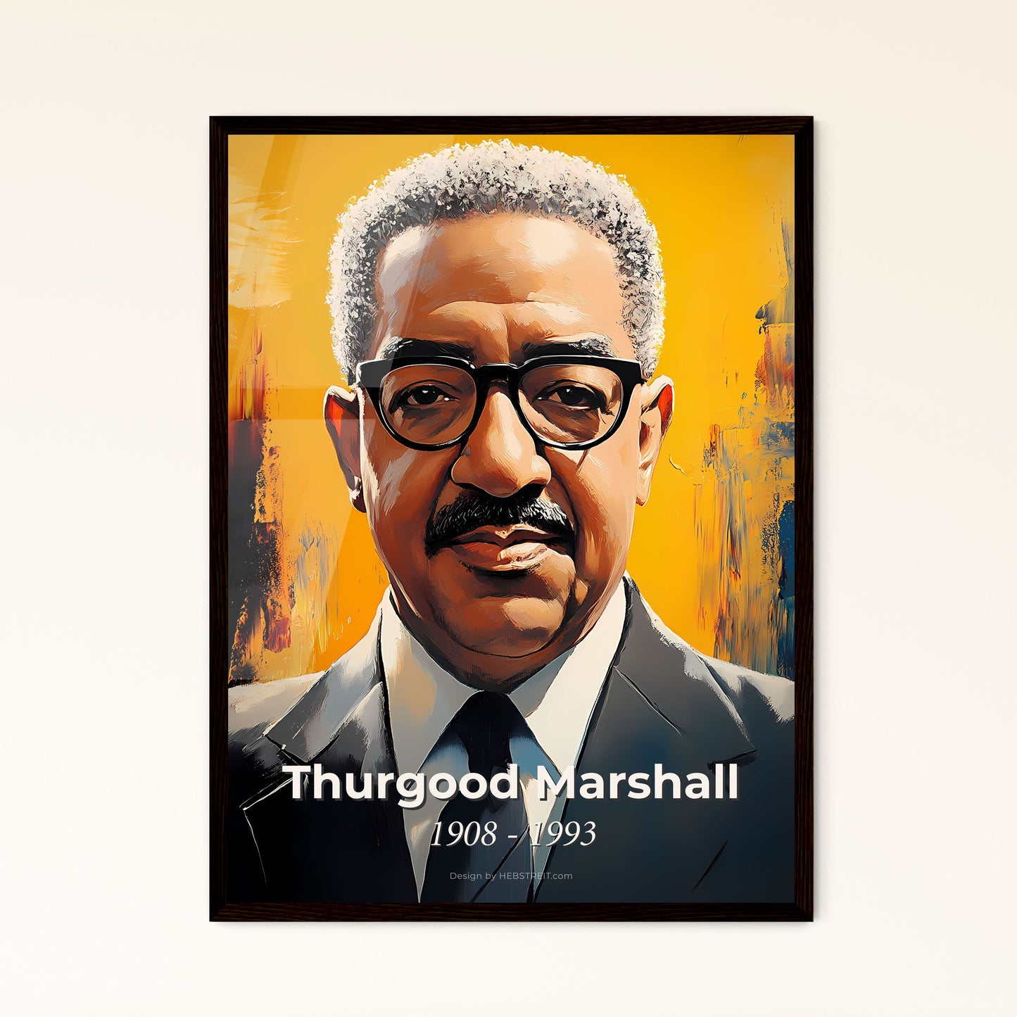 Portrait of Thurgood Marshall, 1908 - 1993. Impressionistic painting of a man in a suit and tie.