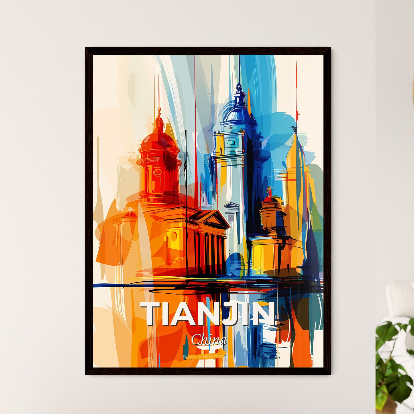 Vibrant Tianjin, China - A Colorful Painting Of Buildings