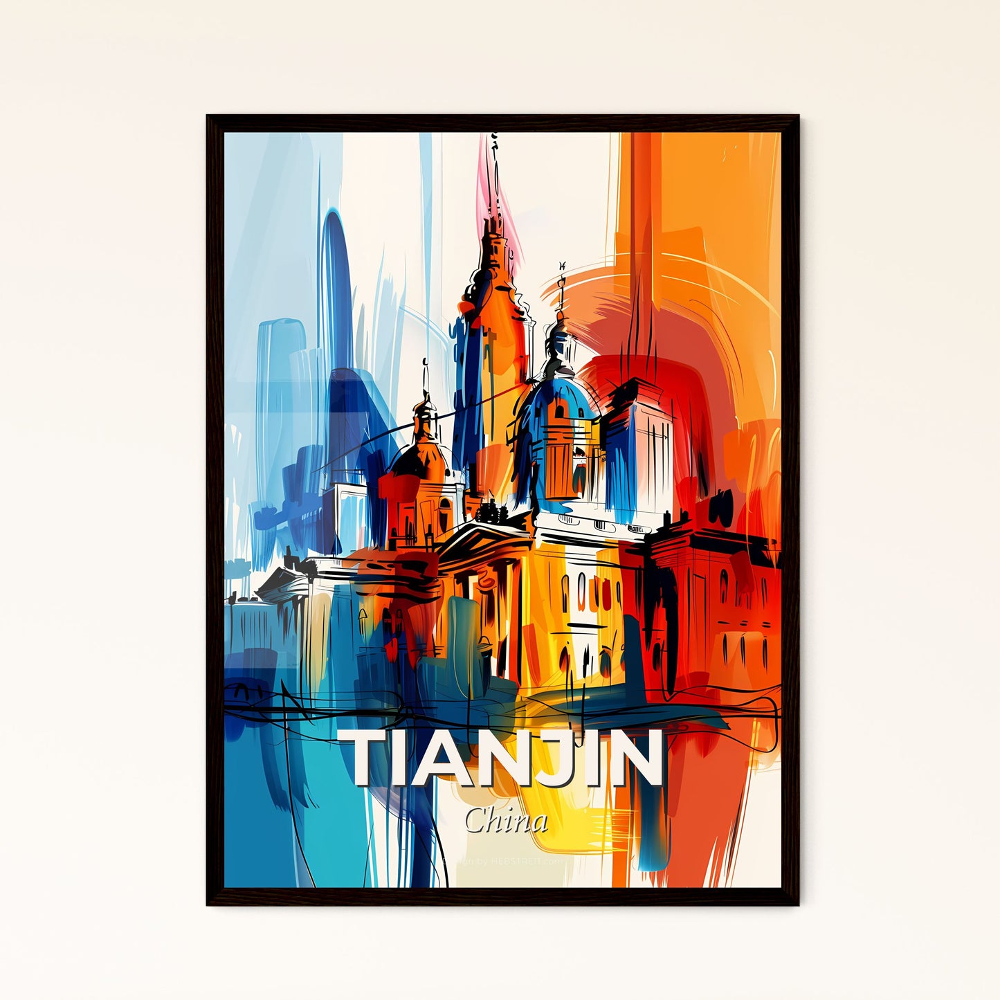 Vibrant Tianjin, China - A Painting Of A Building