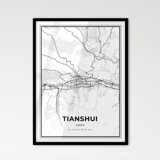 Tianshui China - Scandinavian Style City Map for Modern Home Decor