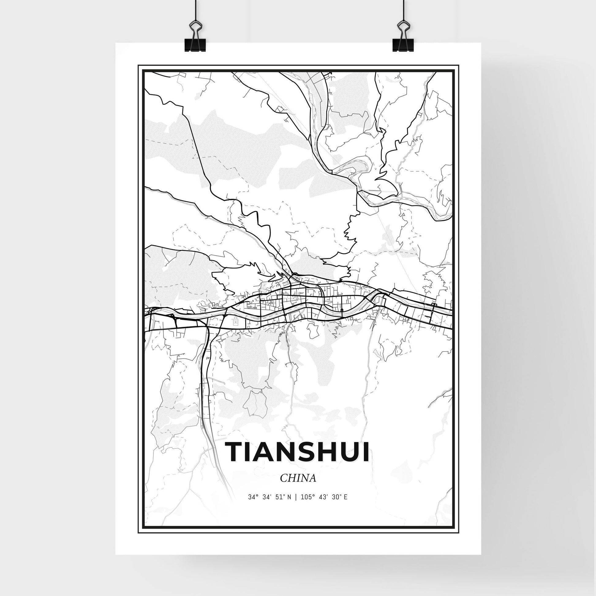 Tianshui China - Premium City Map Poster