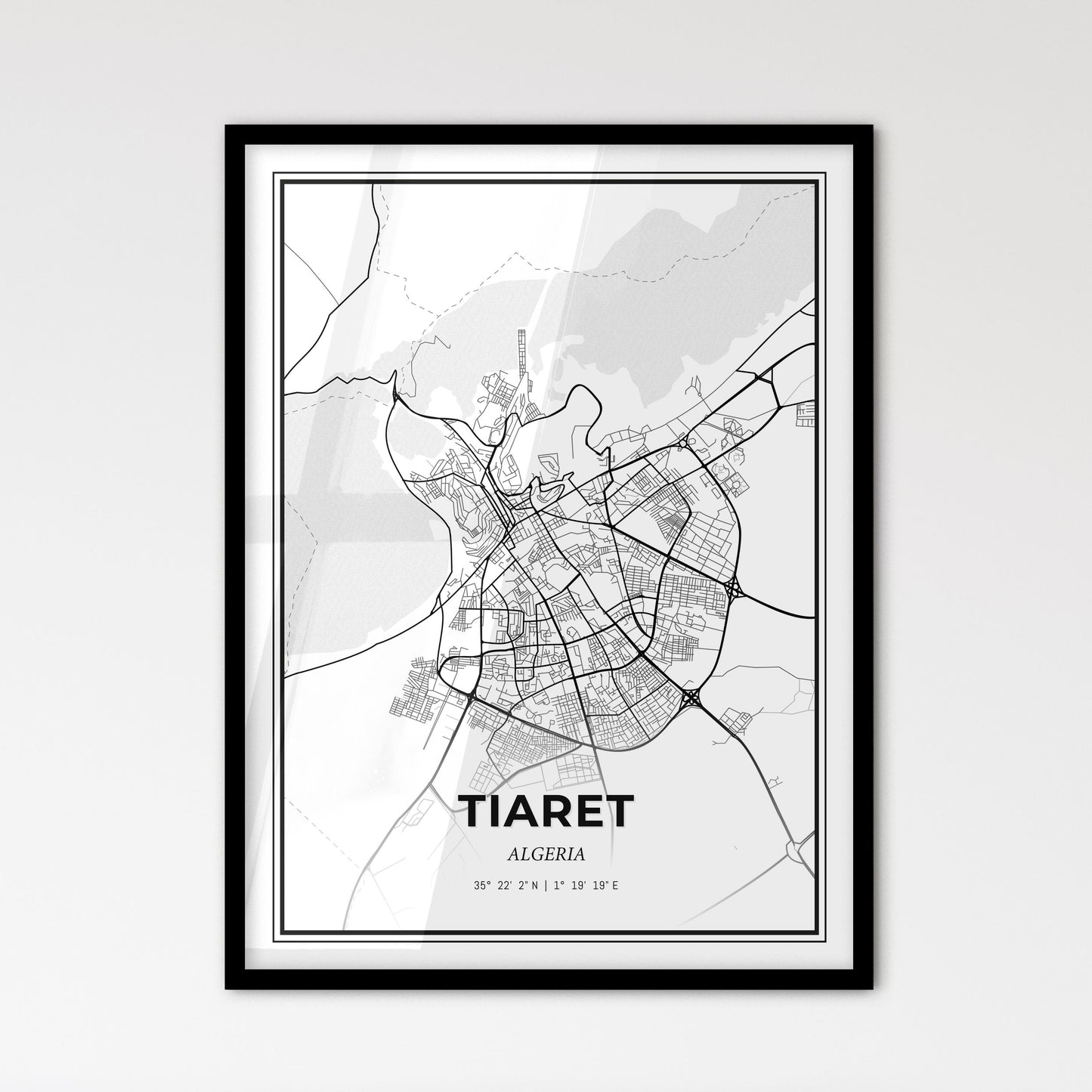 Tiaret Algeria - Scandinavian Style City Map for Modern Home Decor