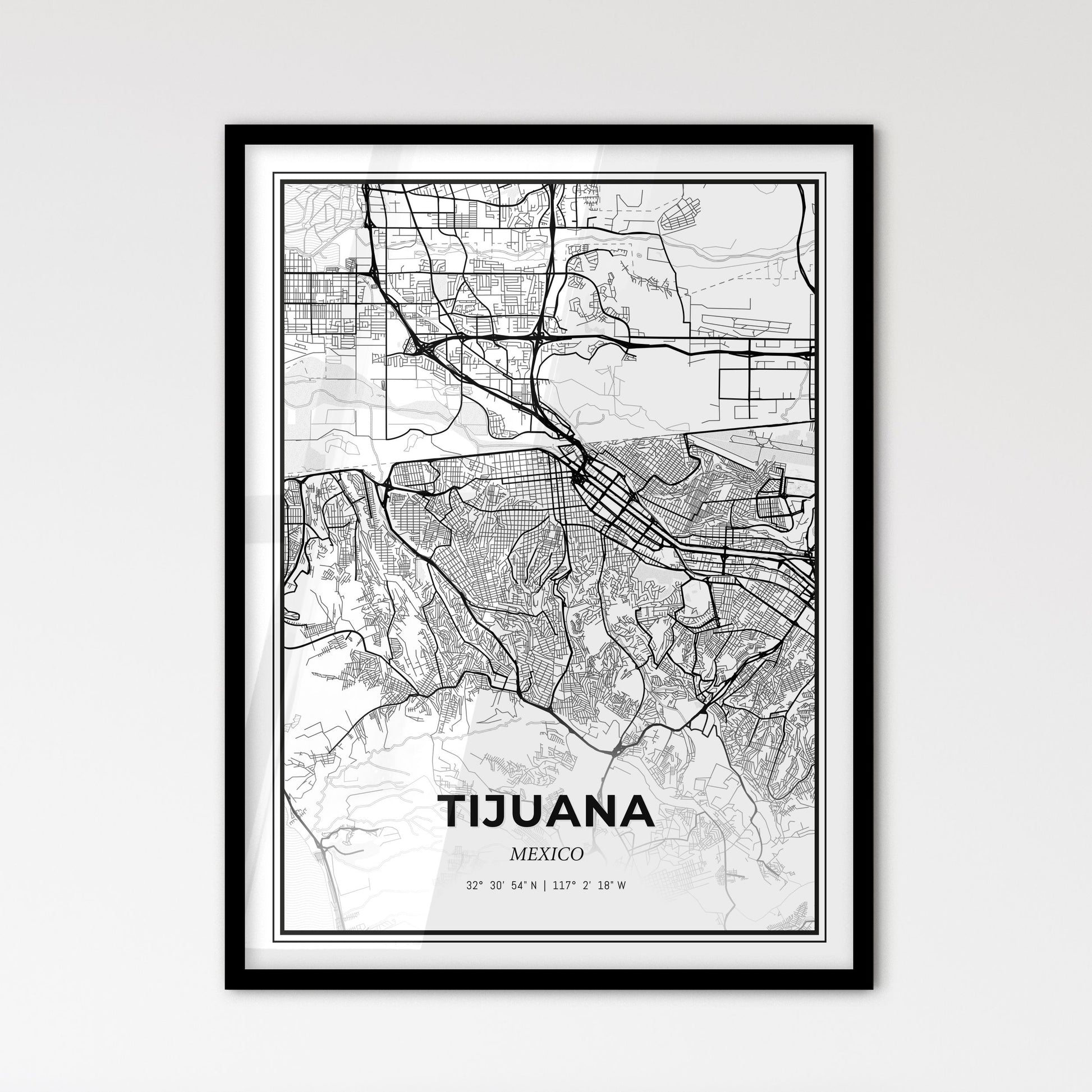 Tijuana Mexico - Scandinavian Style City Map for Modern Home Decor