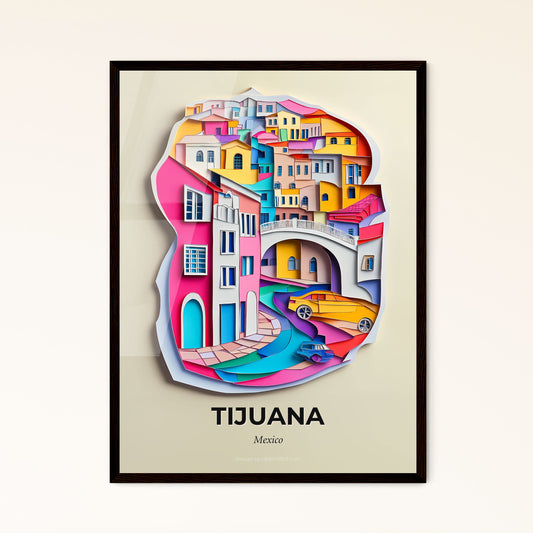 Vivid Tijuana, Mexico - a paper cut of a city with a car