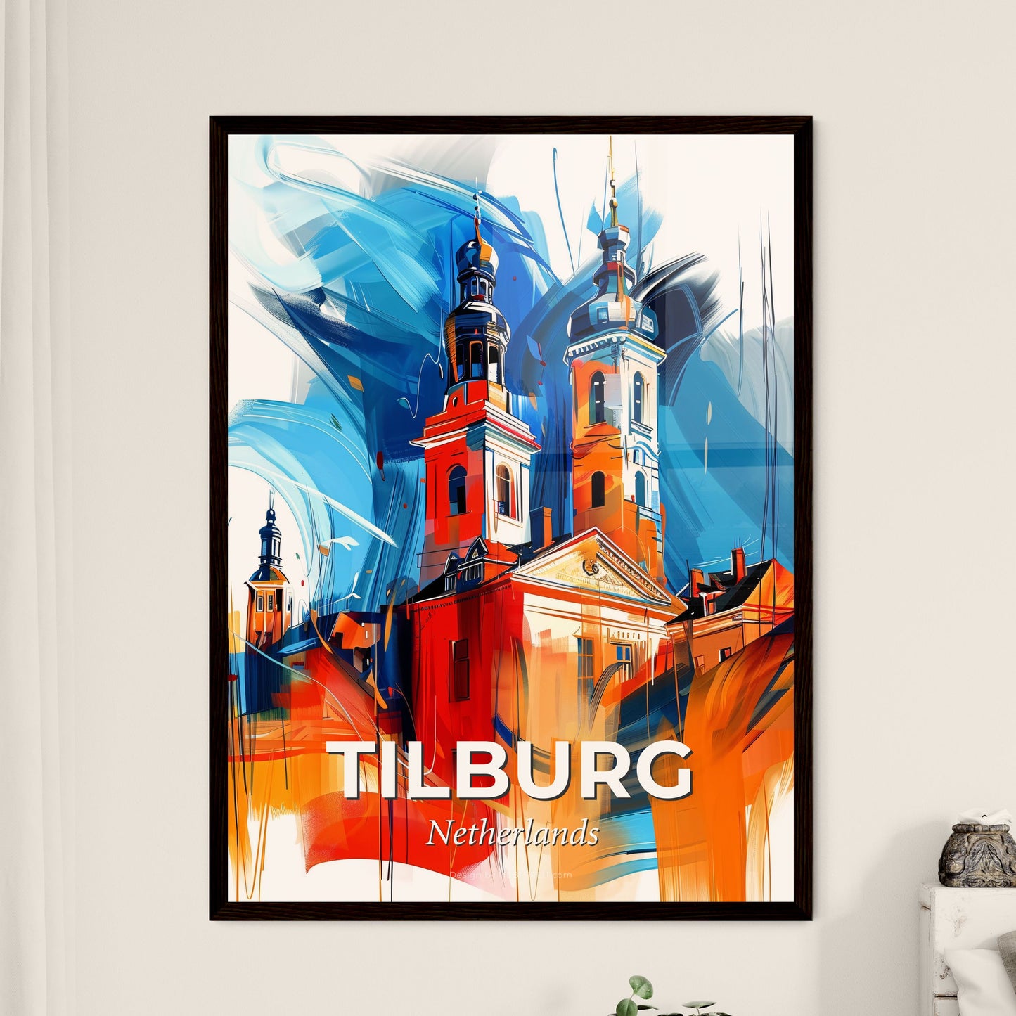 Vibrant Tilburg, Netherlands - A Painting Of A Building With Towers