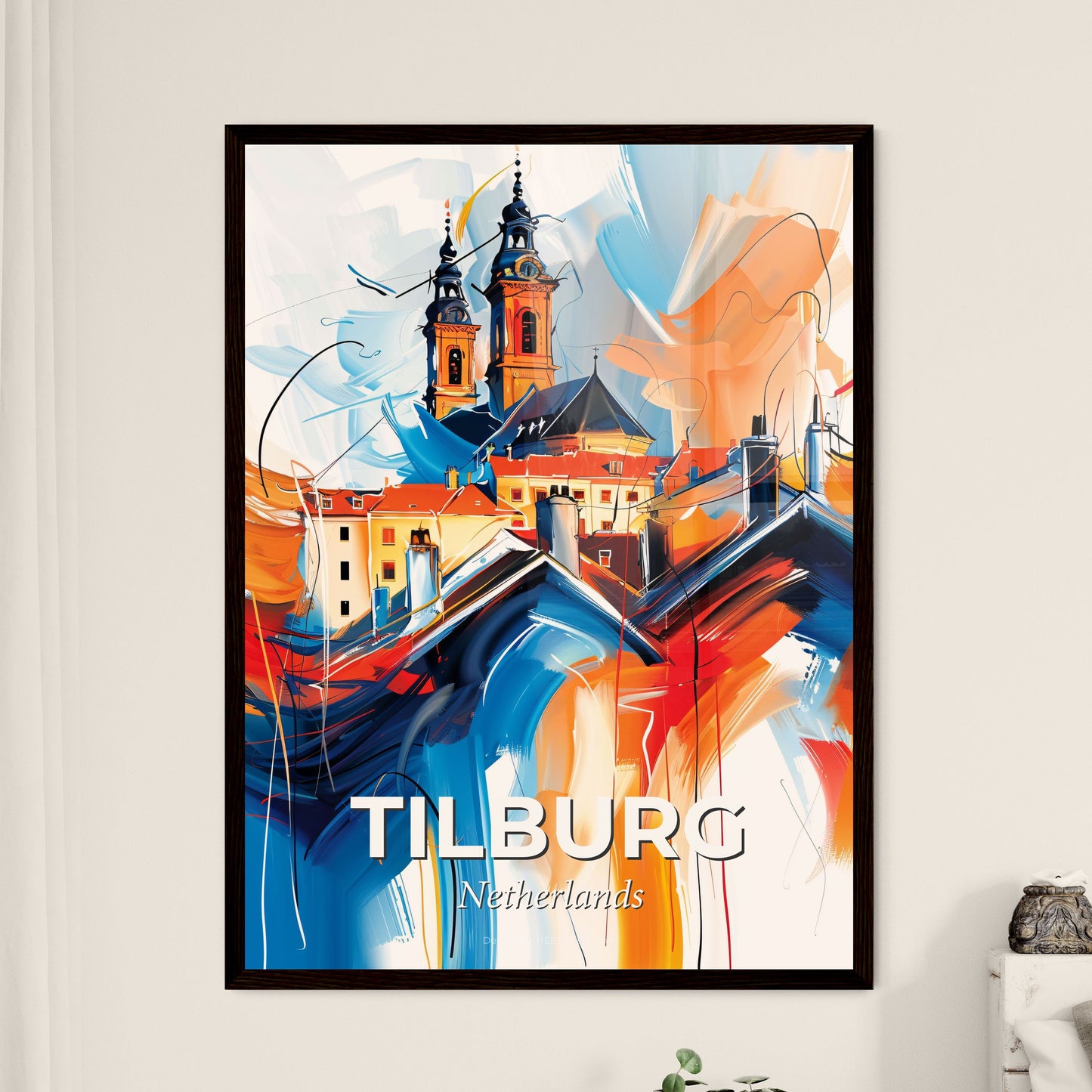 Vibrant Tilburg, Netherlands - A Painting Of A Building With Towers And A Roof