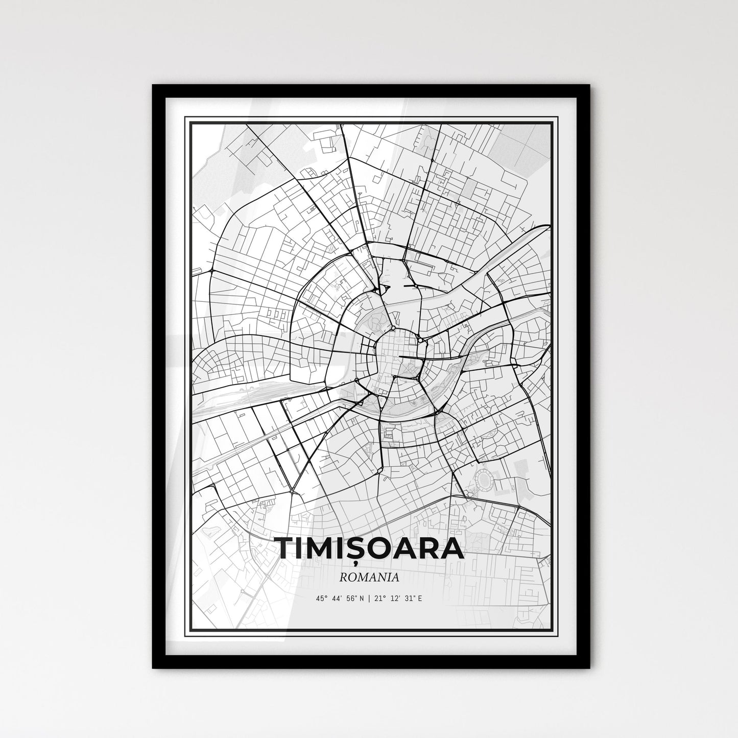 Timișoara Romania - Scandinavian Style City Map for Modern Home Decor