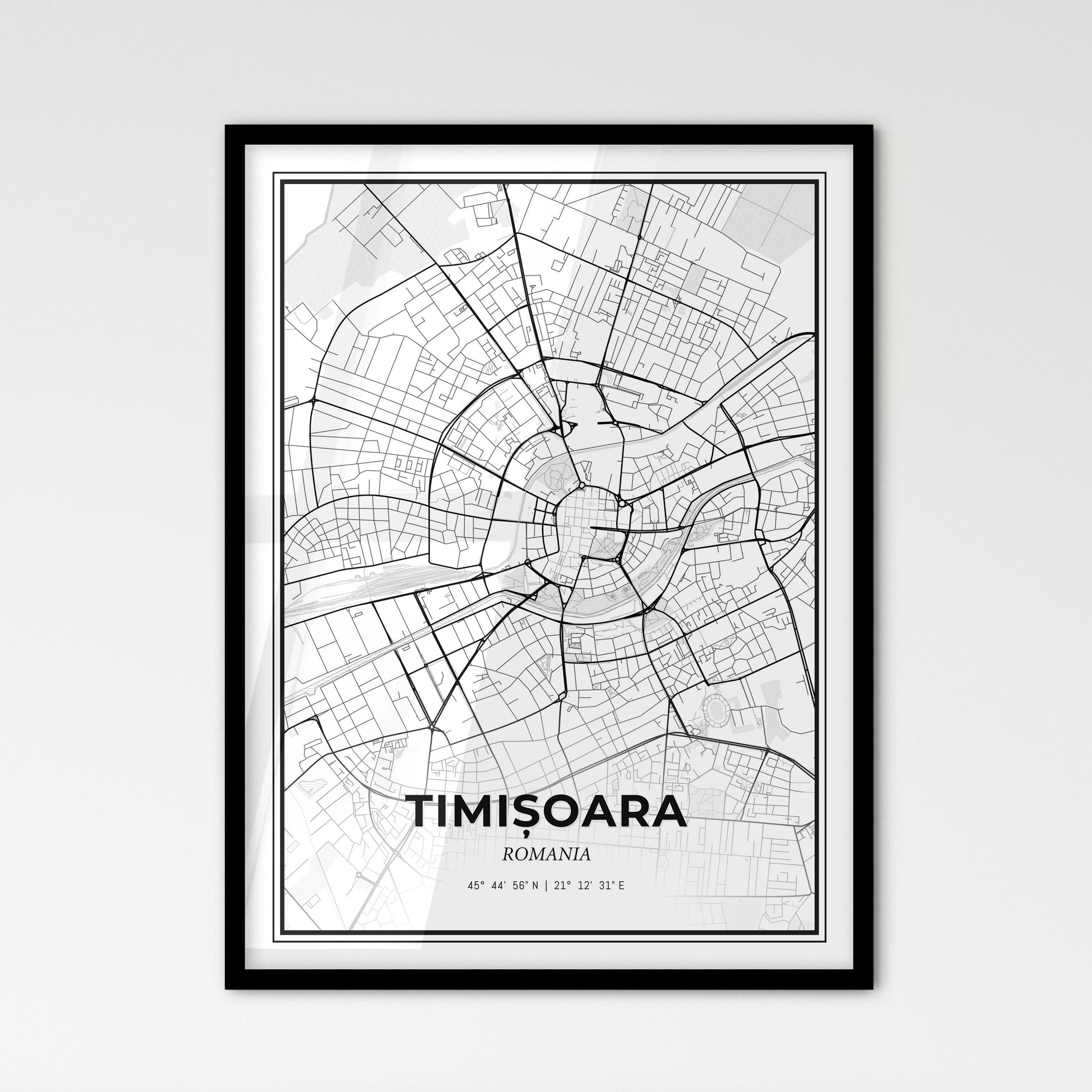 Timișoara Romania - Scandinavian Style City Map for Modern Home Decor