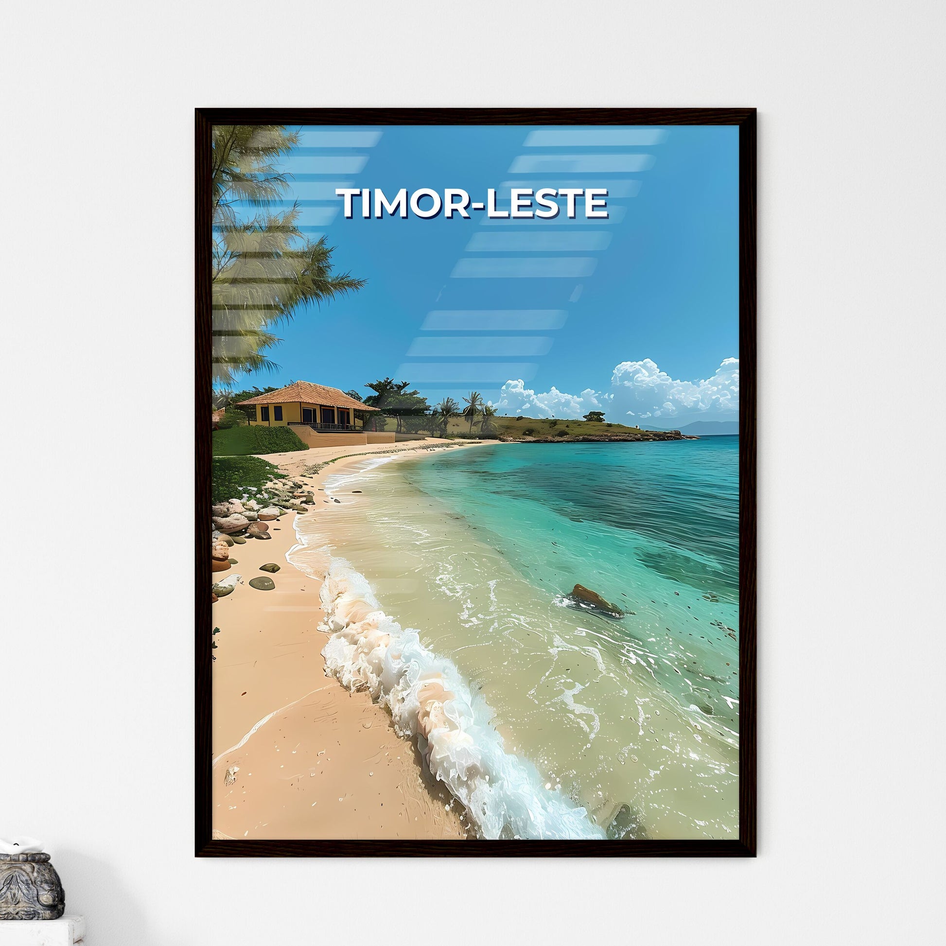 Artistic Impression of a Beach in Timor-Leste, Southeast Asia: House and Art by the Shore