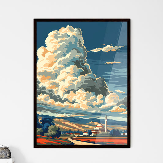 Minimalist Skyline Painting: Vintage Travel Poster of Albania's City Under a Cloud Framed Art
